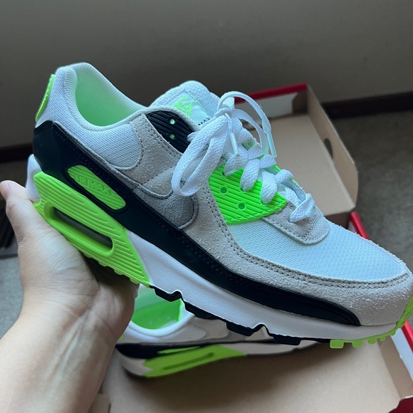 Nike Air Max 90 Sneakers - White, Gray, Neon Green - Picture 4 of 7